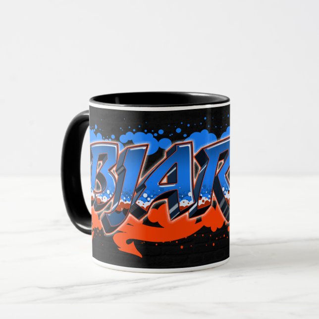 Caneca Bjarne Vorname Name Graffiti blue orange Tasse (Frente Esquerda)