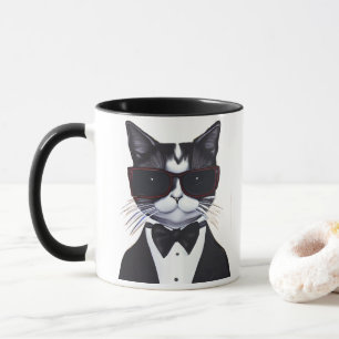 Caneca Black and White Cat in a Tuxedo and Arco Tie