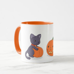 Caneca Black Cat e Pumpkins do Halloween
