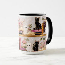 Caneca Black Cat Ghost Books Presente de Halloween
