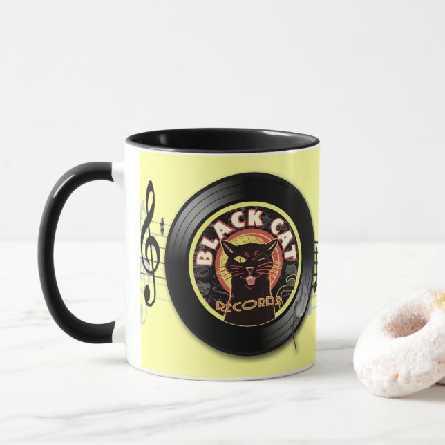 Caneca Black Cat Records Retro Jazz Mug - Vinyl Label Cup (Com Donut)