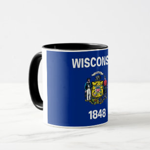 Caneca Black Combo Mug com bandeira de Wisconsin, EUA