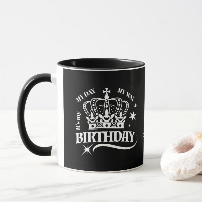 Caneca Black Custom Elegant Birthday Crown Typography (Com Donut)