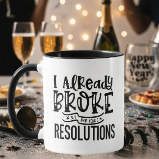 Caneca Black Funny Broke New Year Resolutions Typography
