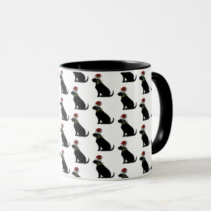 Caneca Black Lab Dog Natal Santa Hat Holly Divertido