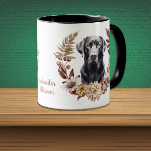 Caneca Black Labrador Retriever Dog Autumn Wreath
