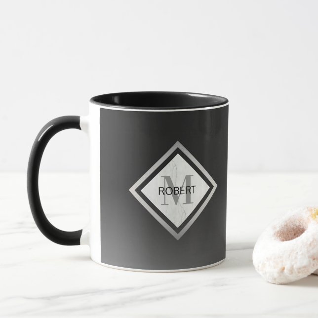 Caneca Black Ombre Silver Marble Monogramada (Com Donut)