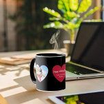 Caneca Black red hearts photo Valentine's Day<br><div class="desc">A black colored background decorated with a red heart,  2 photo heart frames. Personalize and add your name.</div>