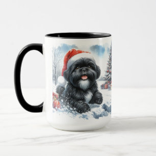 Caneca Black Shih Tzu Dashing Thru Snow Christmas Mug