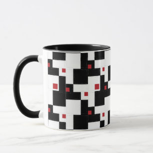 Caneca Black White Red Modern Vintage Patchwork Mug
