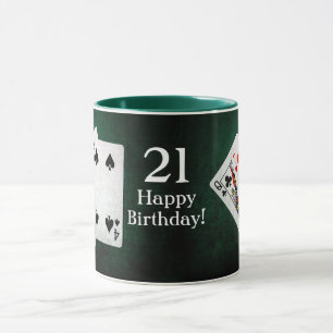 Caneca Blackjack 21 pontos Feliz aniversário