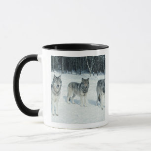 Caneca Bloco dos lobos na borda da floresta nevado