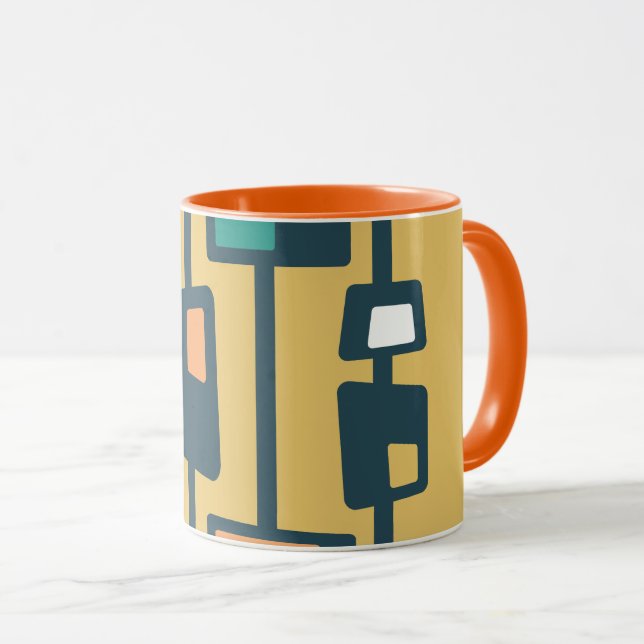 Caneca Blocos Amarelos Funky de Meados do Século (Frente Esquerda)