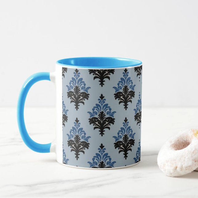 Caneca Blue and Black Classic Damask style  (Com Donut)