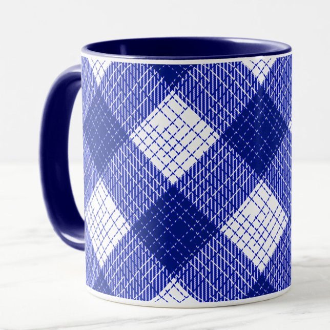 Caneca Blue and White Bold Checkered Plaid Design  (Criador carregado)