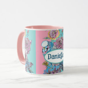 Caneca Blue Budget Bird Rosa Floral Pink Aqua Girls Nome