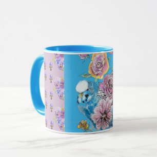 Caneca Blue Budgie Watercolor floral Meninas Mug