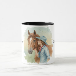Caneca Blue Cowboy Kissing a Horse Birthday Party Gift