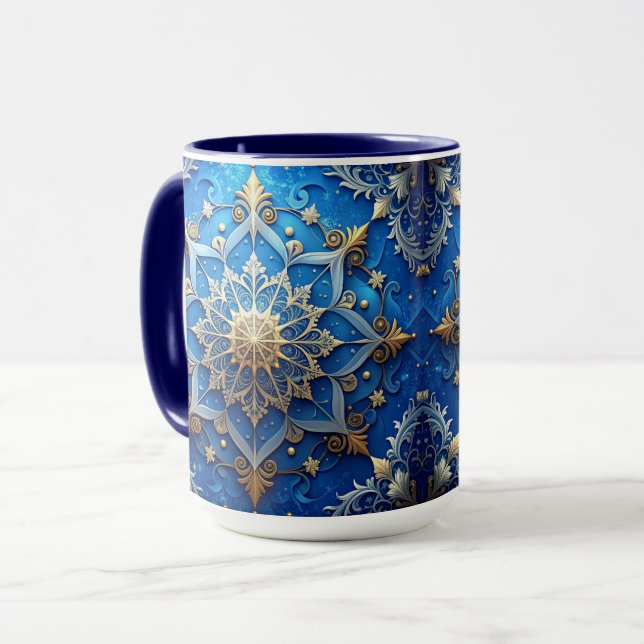 Caneca Blue Decorative Holiday Mug (Frente Esquerda)