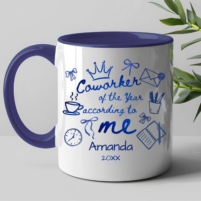 Caneca Blue doodle hand drawn funny coworker quote (Criador carregado)