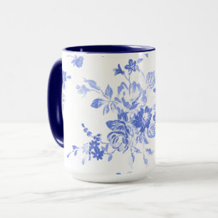 Caneca Blue Floral Watercolor Cerâmica Mug