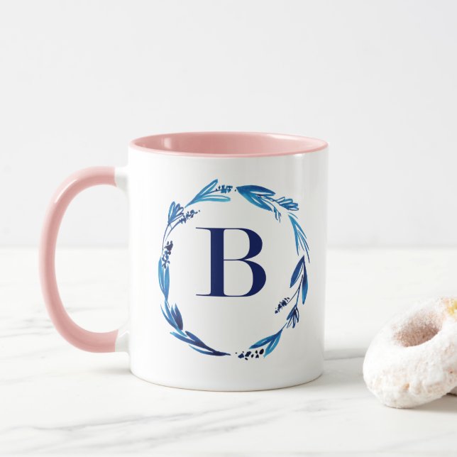 Caneca Blue Floral Wreath 'B' (Com Donut)