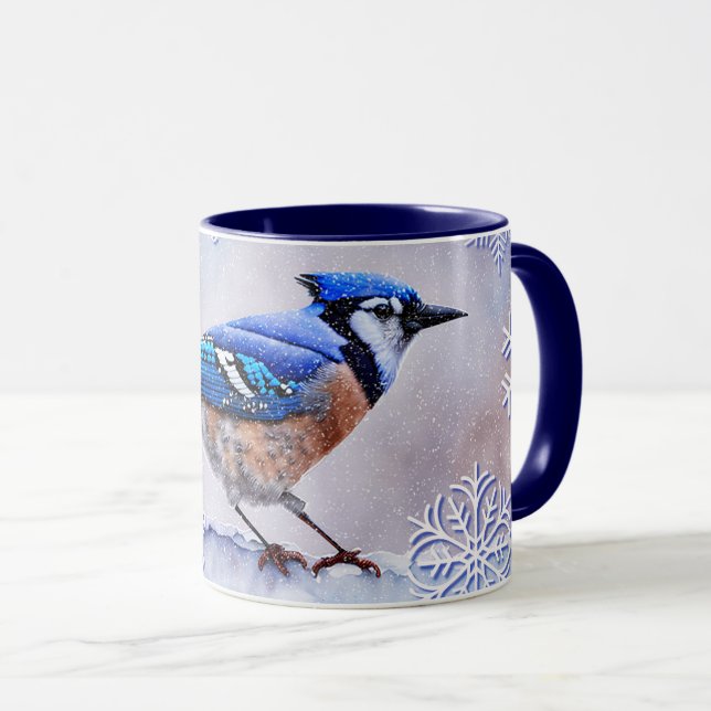Caneca Blue Jay Bird Floco de neve Floco de inverno (Frente Esquerda)