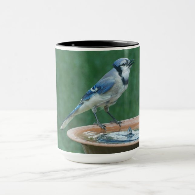 Caneca Blue Jay on Bird Bird Fotografia do pássaro 15oz C (Centro)