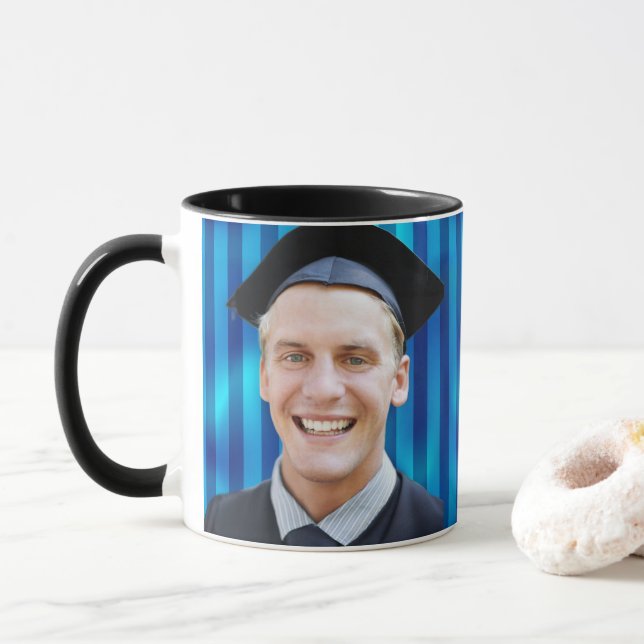 Caneca Blue Line Pattern Editable Portrait Men Graduation (Com Donut)