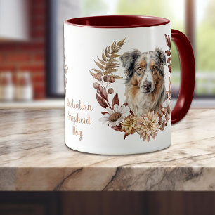 Caneca Blue Merle australiano Shepherd Dog Autumn Wreath