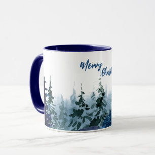 Caneca Blue Modern Merry xmas tree rainha