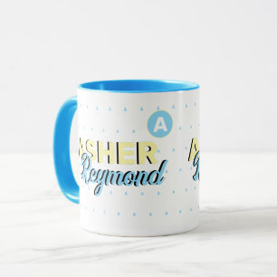 Caneca Blue Mug com nome   monograma moderno retrô