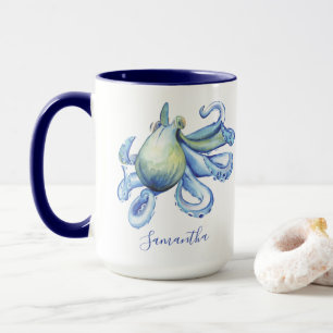 Caneca Blue Octopus Personalizado Theme Praia Coffee Mug