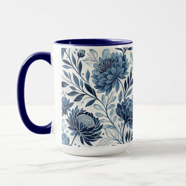 Caneca Blue Peony Garden Watercolor (Esquerda)