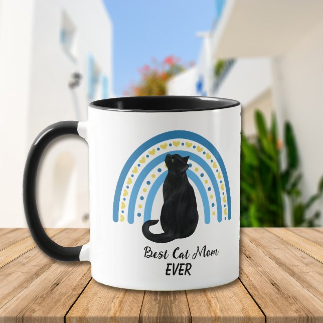 Caneca Blue Rainbow Best Black Cat Mãe (Criador carregado)