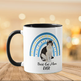Caneca Blue Rainbow Best Cinza White Cat Mãe