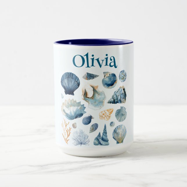 Caneca Blue Seashells Summer Mug | Custom Name (Centro)