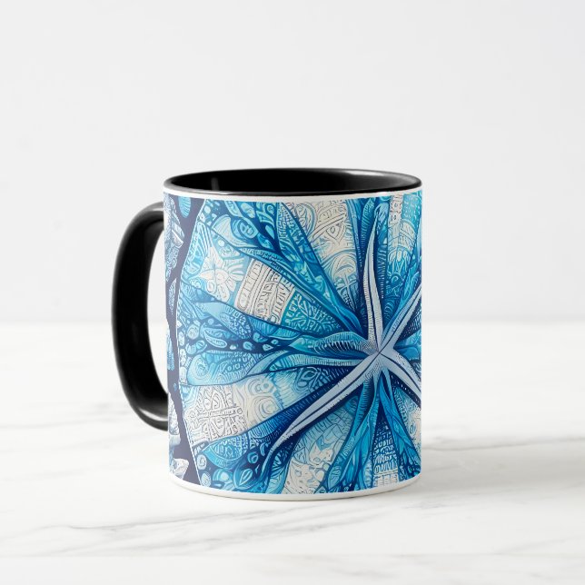 Caneca Blue Shells Beach Batik Starfish Sand Dollar (Frente Esquerda)