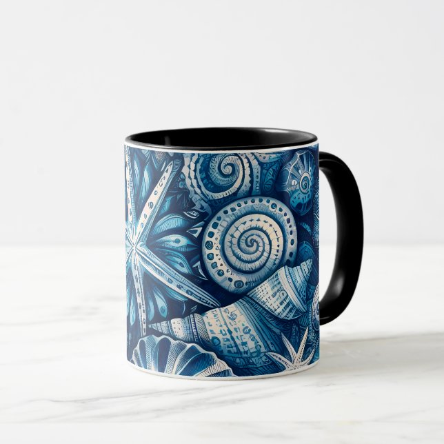 Caneca Blue Shells  Starfish Sand Dollar Nautical Theme (Frente Esquerda)
