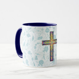 Caneca Blue Vintage Style Faith and Cross Mug