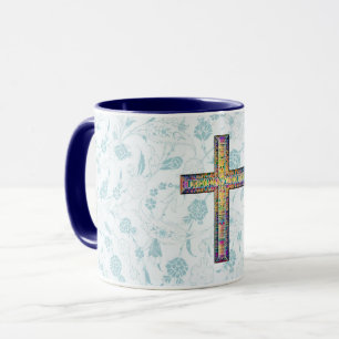 Caneca Blue Vintage Style Faith and Cross Mug