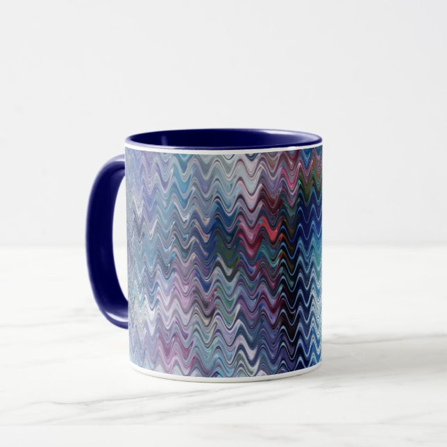 Caneca Blue Violet Teal White Marbling Abstraction (Frente Esquerda)