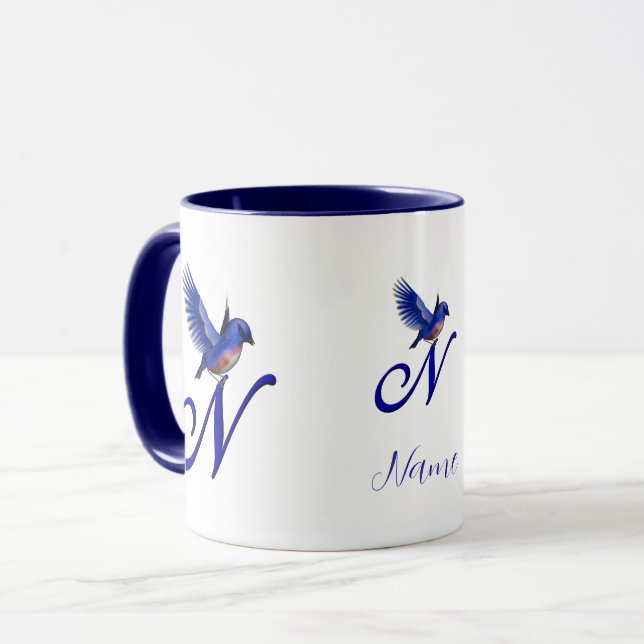 Caneca Bluebird Monogram Initial N Elegant Personalized (Frente Esquerda)