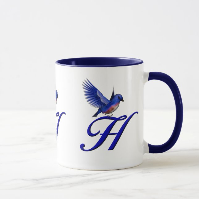 Caneca Bluebird Monograma Inicial H Elegante (Direita)