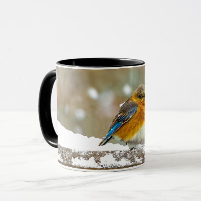 Caneca Bluebird oriental na neve - Foto original (Frente Esquerda)