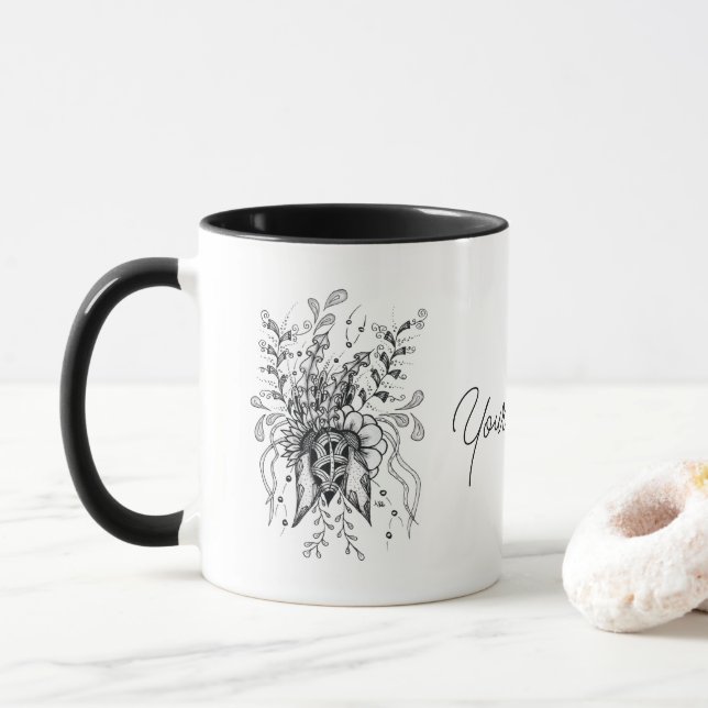 Caneca Blume Zen Art, Tusche Zeichnung -  (Com Donut)