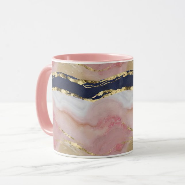 Caneca Blush, Marinho, mármore Dourado (Frente Esquerda)