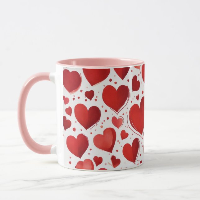 Caneca "Blush of Love: A Pink Mug Embraced by Red Romance (Esquerda)