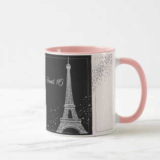 Caneca Blush Pink Glitter Sweet 16 Birthday Parisian Chic