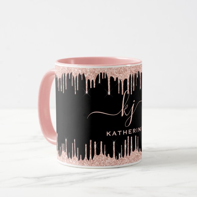 Caneca Blush Rosa Dourado Glitter Drives 2 Monograma Scri (Frente Esquerda)